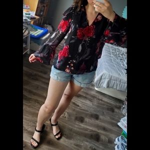 Floral Chiffon Long Sleeve with Ruffle Details